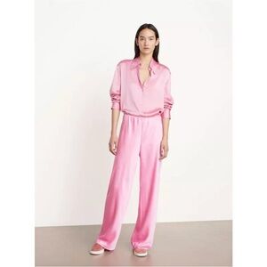 Vince Monogram Bias Cut Satin Wide Leg Pink Pants